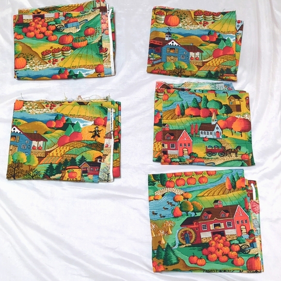 Fabric Stash Joan Kessler "Harvest Country" Vtg Fall Pumpkin Farm 5 Pieces READ - Picture 3 of 7